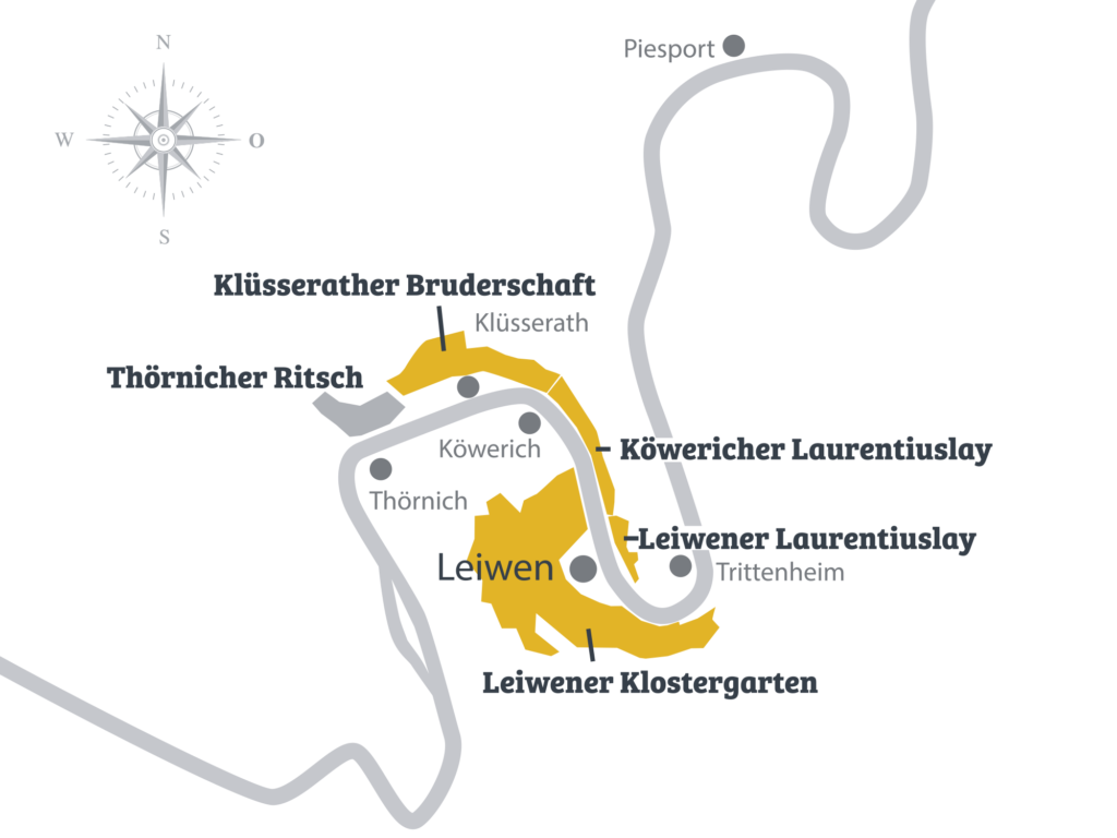 Illustration der Mosel mit den Weinbergslagen eingezeichnet